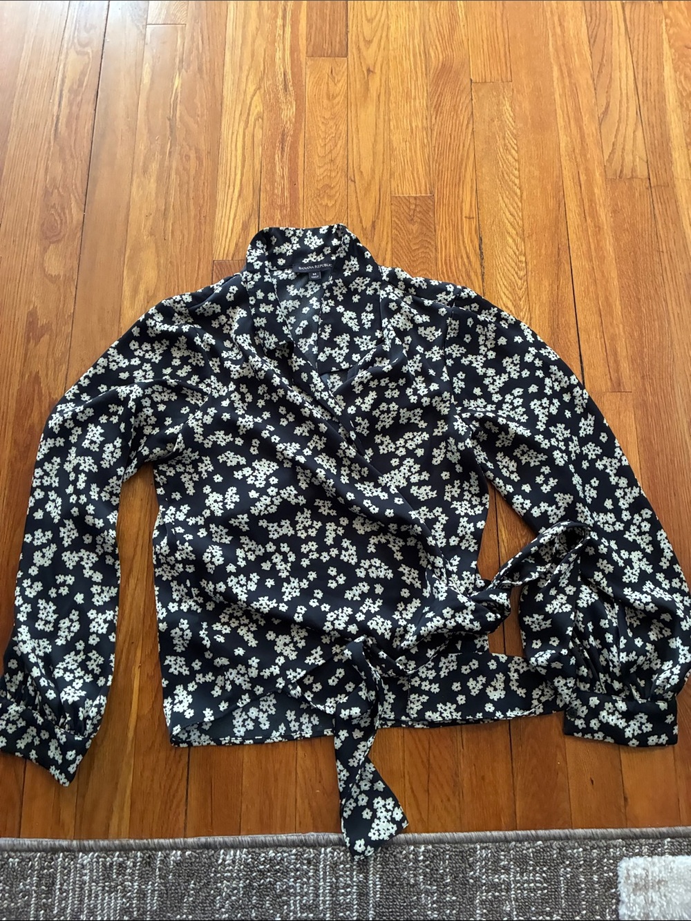 Banana Republic Black Floral Tie-Waist Blouse